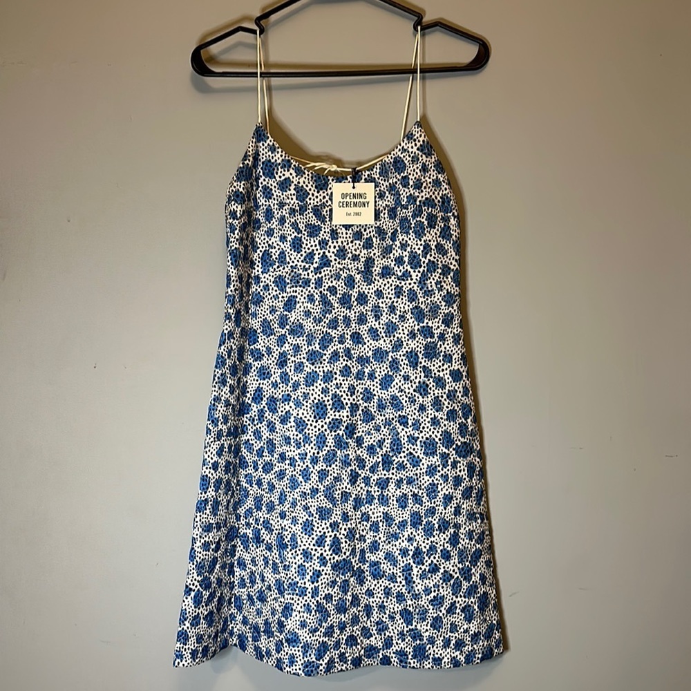 Opening Ceremony Blue/Black/White Spaghetti Strap Printed Quilted Dress Size 4